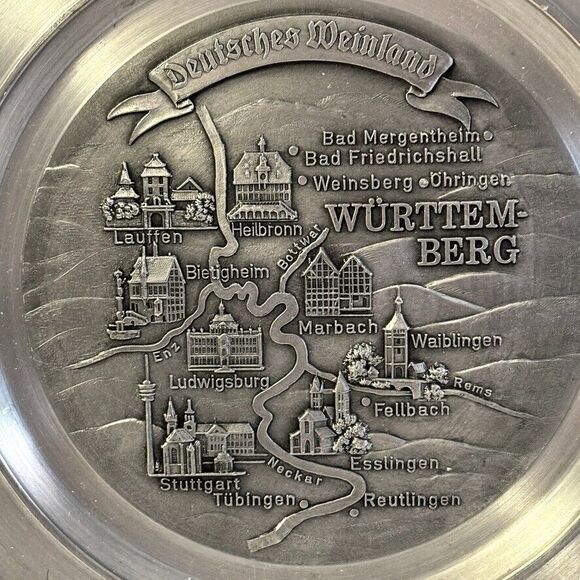 German Wine Gate Württemberg region Germany 95%‎ Pure Tin Decorative Plate - Picture 4 of 10
